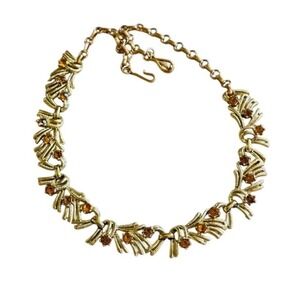Ribbon Party Necklace VTG Coro Crystal Rhinestone Gold Tone Choker Prom 50s Glam